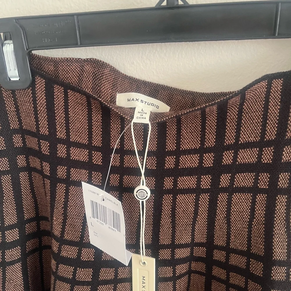 Max Studio Brown and Black Plaid A-Line Skirt